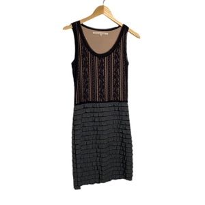Rachel Rachel Roy Black Lace Gray Ruffle Party Holiday Cocktail‎ Goth Dress